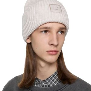 Acne Studios Face Logo Beanie Light Gray