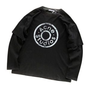 Acne Studios Black Layered Long Sleeve Distressed Circle Logo Tee