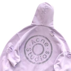 Acne Studios Lilac Distressed Hoodie – Oversized Circle Logo Pullover