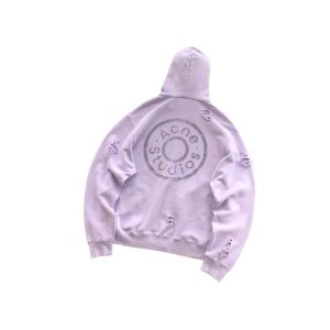 Acne Studios Lilac Distressed Hoodie – Oversized Circle Logo Pullover