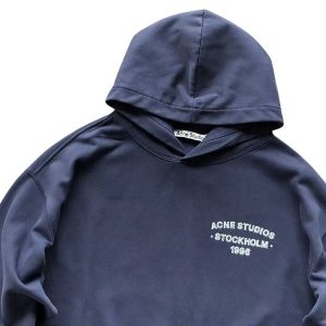 Acne Studios Navy Blue Cropped Hoodie – Stockholm 1996 Logo Pullover