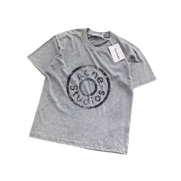 Acne Studios Distressed Circular Logo Grey T-Shirt